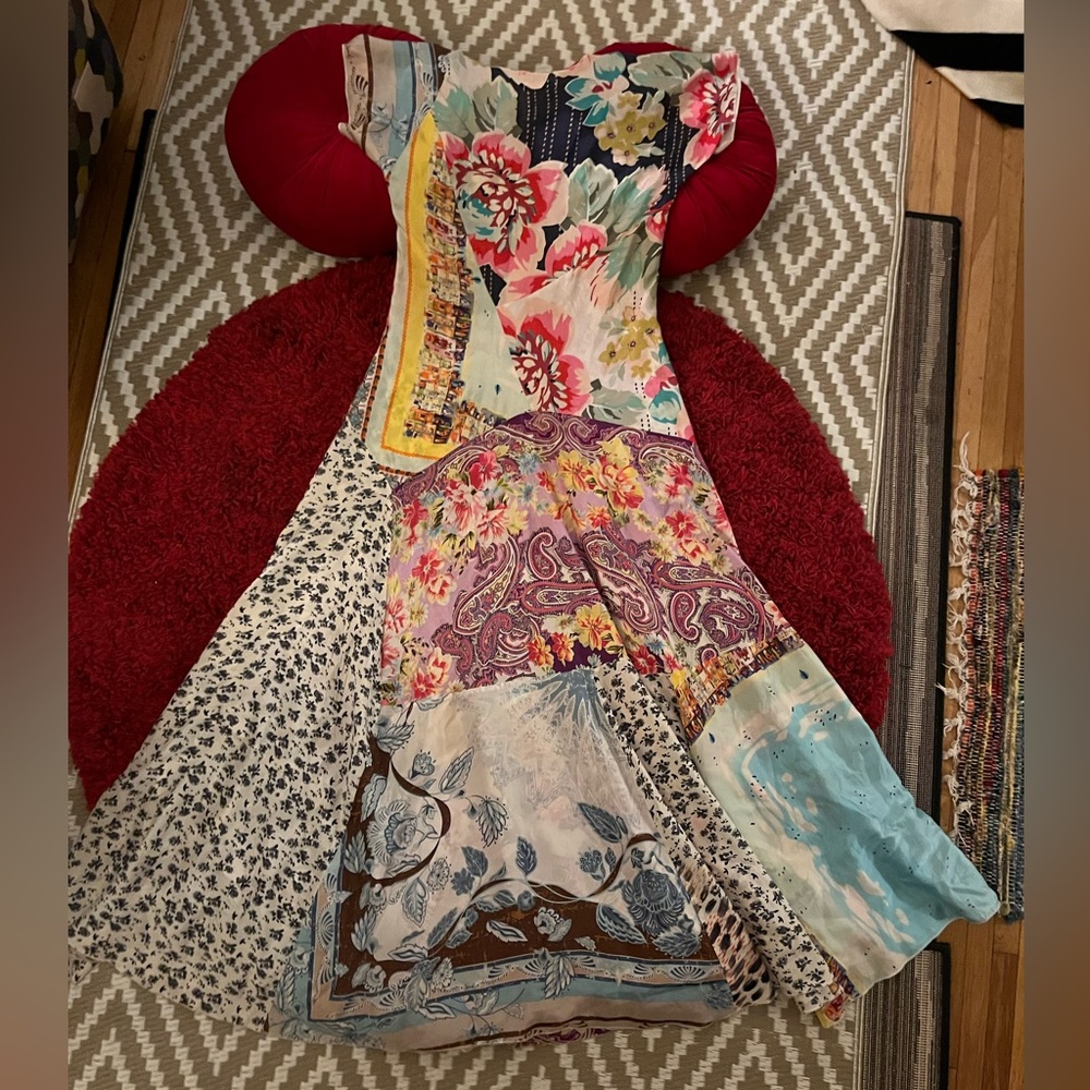 Johnny Was Silk Mixed Print Extra Small Summer Dress Long